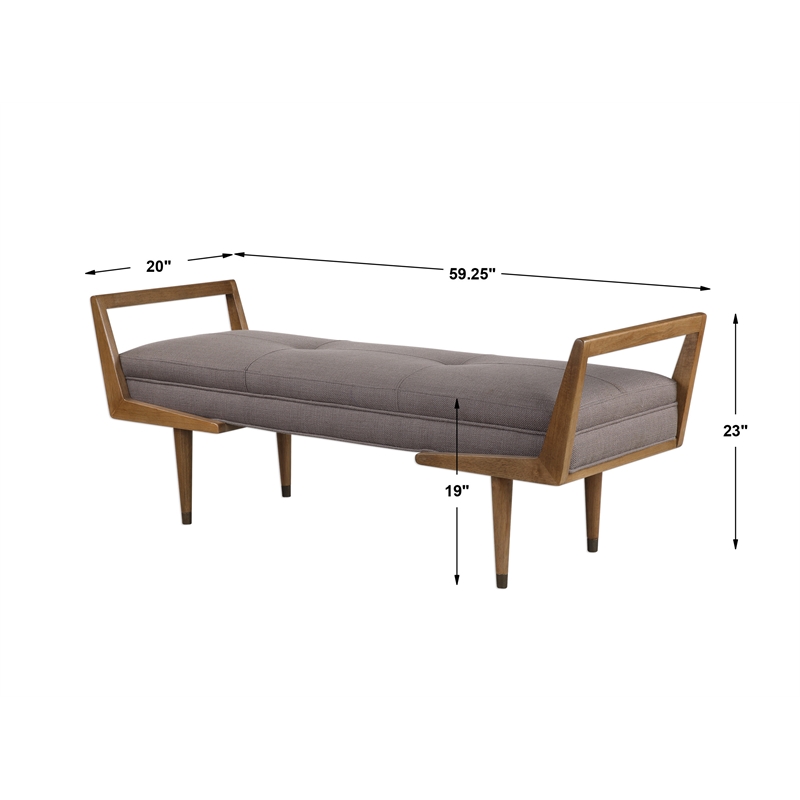 Uttermost Waylon Wood Metal and Fabric Tufted Bench in Taupe and Oak