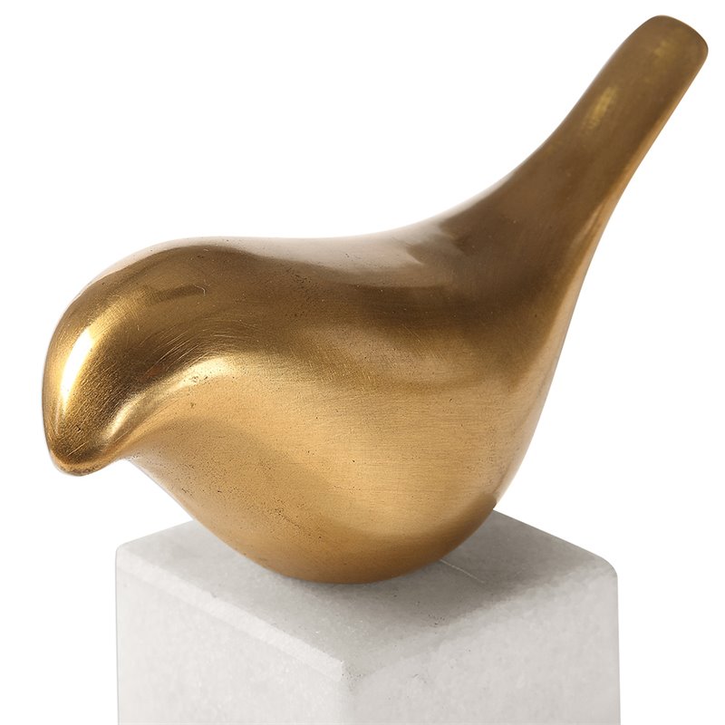 Uttermost Songbirds Brass and Marble Sculpture in White and Brass