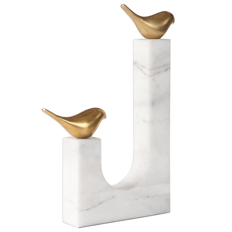 Uttermost Songbirds Brass and Marble Sculpture in White and Brass