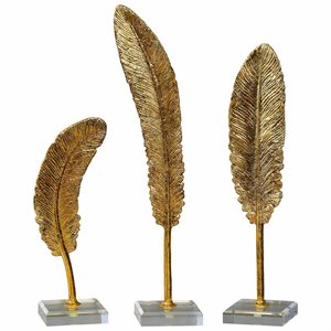 uttermost 3 piece feather sculpture set in gold