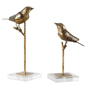 uttermost passerines 2 piece bird sculpture set in antique gold