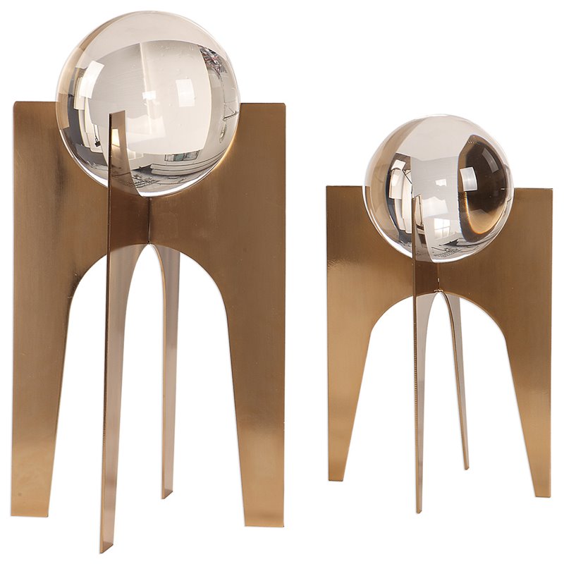 Uttermost Ellianna 2-Piece Crystal Stainless Steel Sphere Sculpture Set in Gold