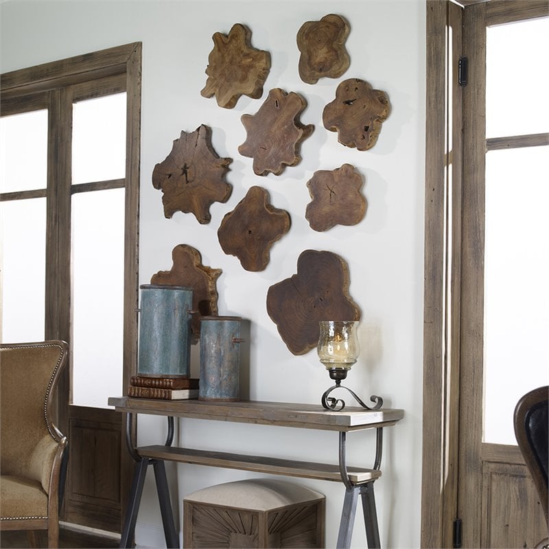 Uttermost Kalani 3-Piece Teak Wood and Iron Wall Sculpture Set in Natural