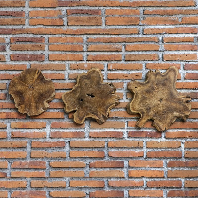 Uttermost Kalani 3-Piece Teak Wood and Iron Wall Sculpture Set in Natural