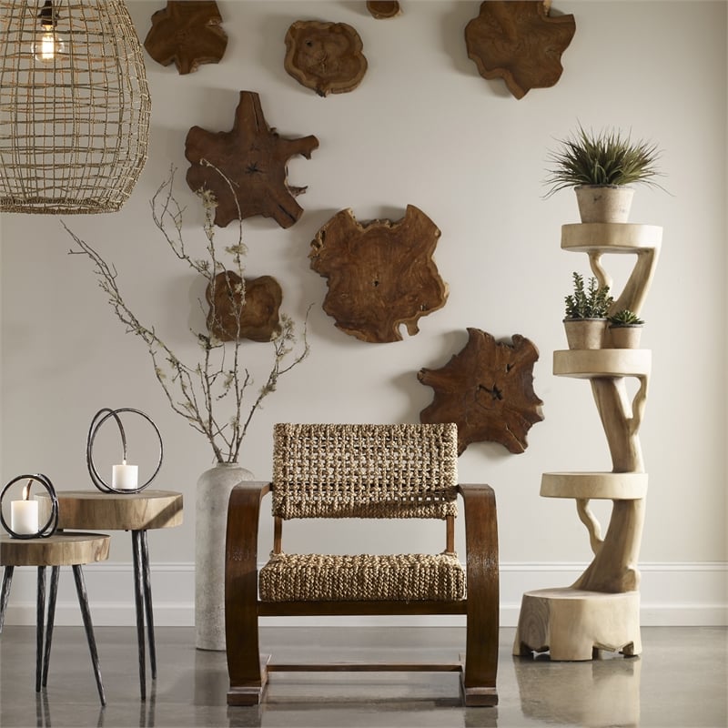 Uttermost Kalani 3-Piece Teak Wood and Iron Wall Sculpture Set in Natural