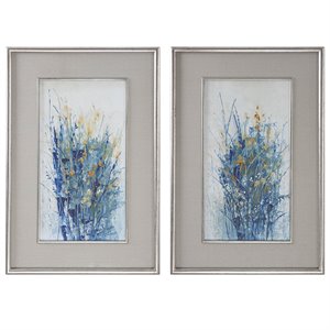 Uttermost Indigo Florals Fir Wood Framed Art in Multi-Color (Set of 2)