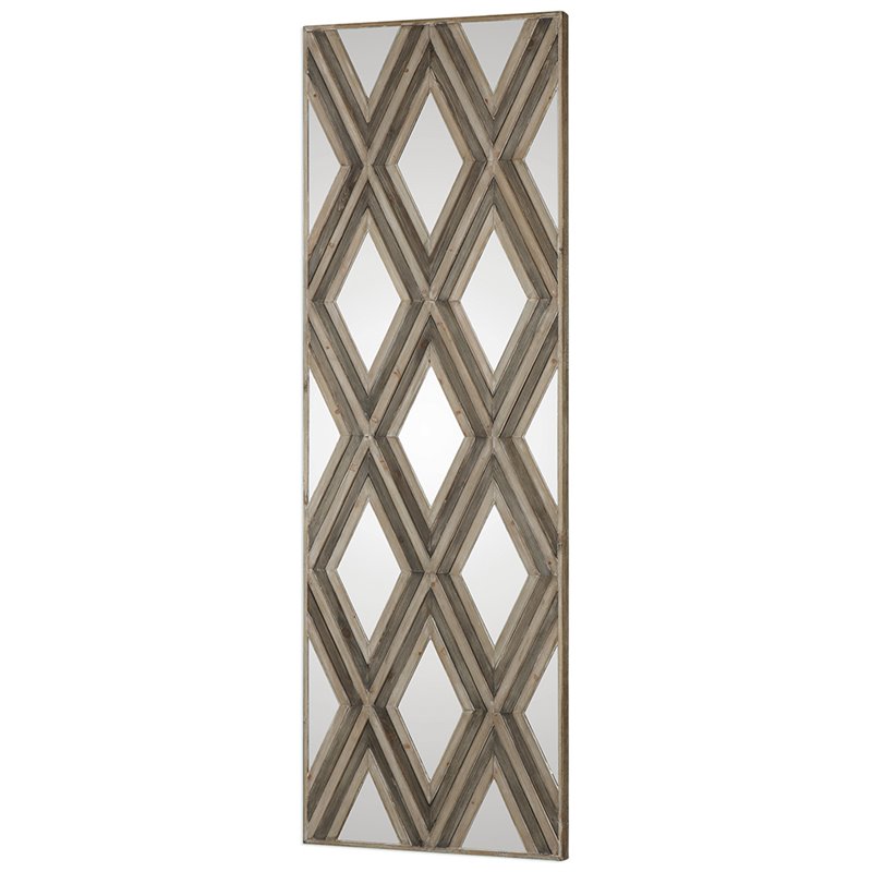 Uttermost Tahira MDF Wood Geometric Decorative Mirror in Ivory and Gray