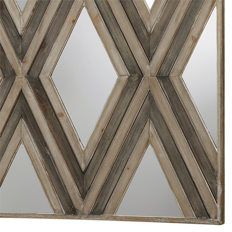 Uttermost Tahira MDF Wood Geometric Decorative Mirror in Ivory and Gray