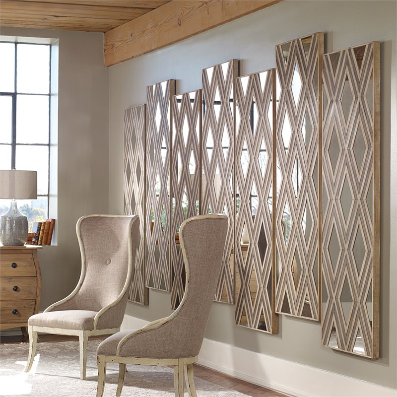 Uttermost Tahira MDF Wood Geometric Decorative Mirror in Ivory and Gray