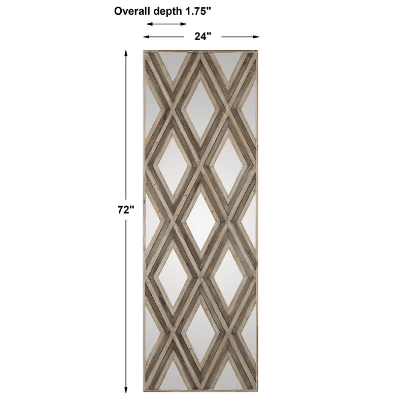 Uttermost Tahira MDF Wood Geometric Decorative Mirror in Ivory and Gray