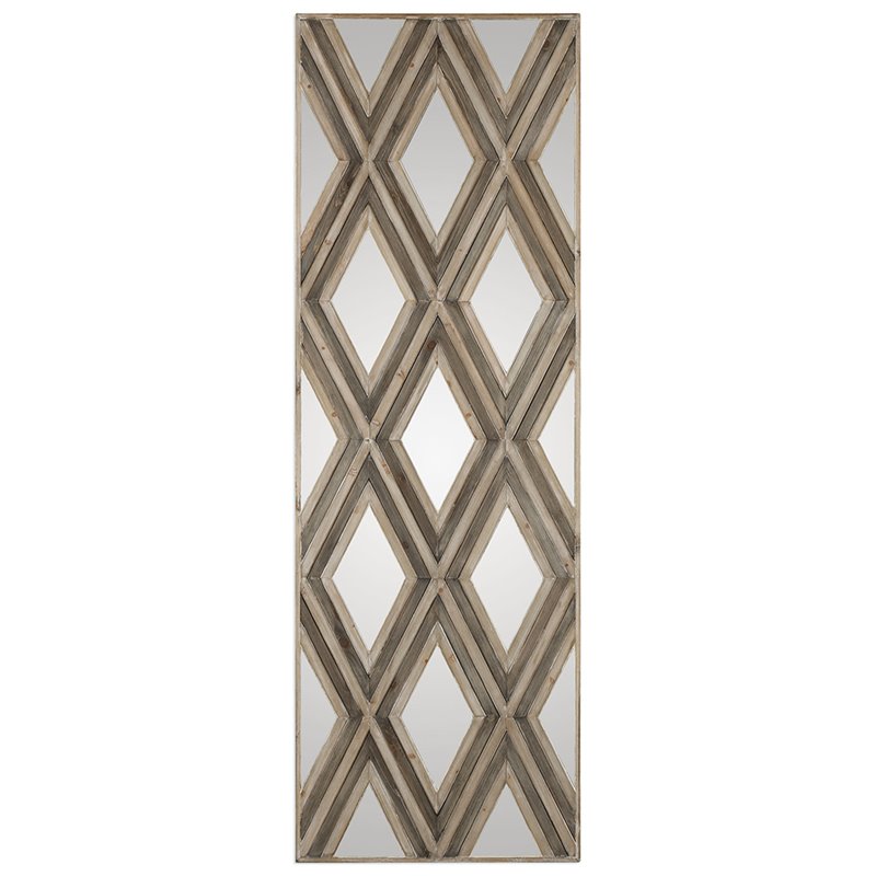 Uttermost Tahira MDF Wood Geometric Decorative Mirror in Ivory and Gray