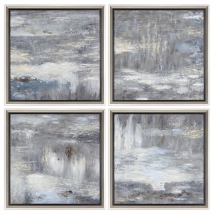 Uttermost Shades Of Gray Fir Canvas Hand Painted Art in Multi-Color (Set of 4)