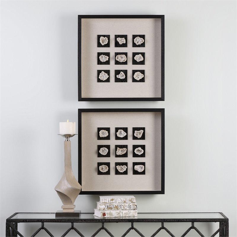 Uttermost Geode Fir Glass Fabric and Stone Wall Art in Black and Natural