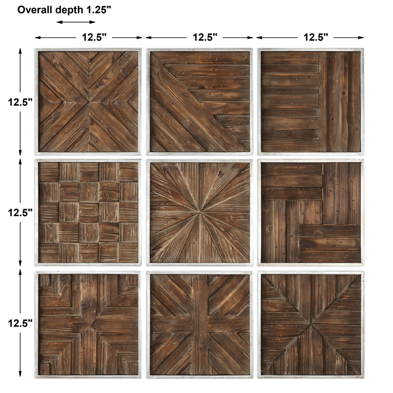 Uttermost Bryndle 9-Piece Fir and MDF Wall Panel Set in Silver/Woodtone