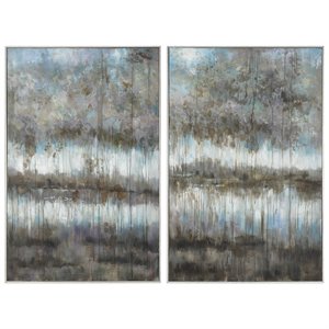 Uttermost Gray Reflections Wood Plastic Landscape Art in Multi-Color (Set of 2)