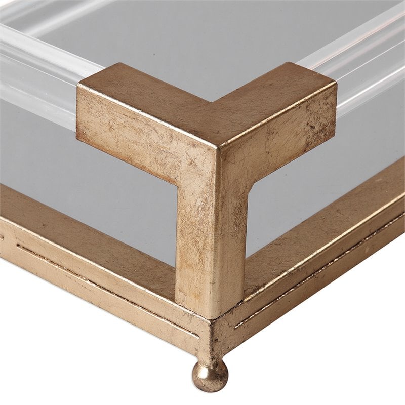 Uttermost Balkan Metal Acrylic Mirrored Decorative Tray in Antique Gold