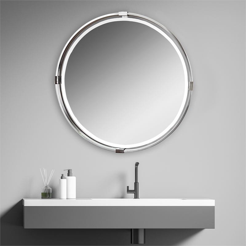 Uttermost Tazlina Glass Metal and MDF Decorative Mirror in Brushed Nickel
