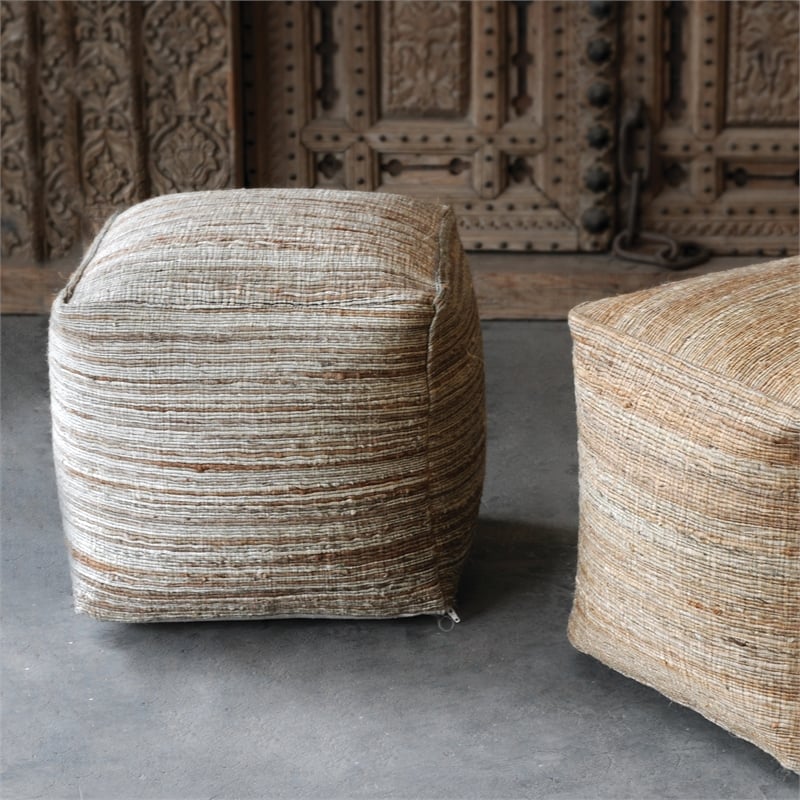 Uttermost Shiro Contemporary Hemp Pouf in Beige and Tan Finish