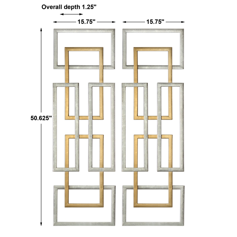 Uttermost Aerin 2-Piece Iron Geometric Wall Art Set in Antique Gold/Silver