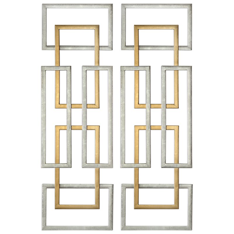 Uttermost Aerin 2-Piece Iron Geometric Wall Art Set in Antique Gold/Silver