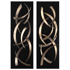 Uttermost Brushstrokes 2-Piece Contemporary Iron Wall Art Set in Gold/Black