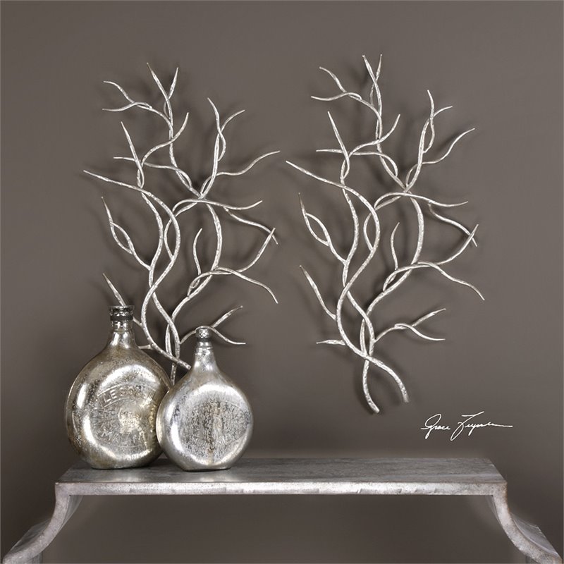 Uttermost Silver Branches Contemporary Iron Wall Art in Silver (Set of 2)