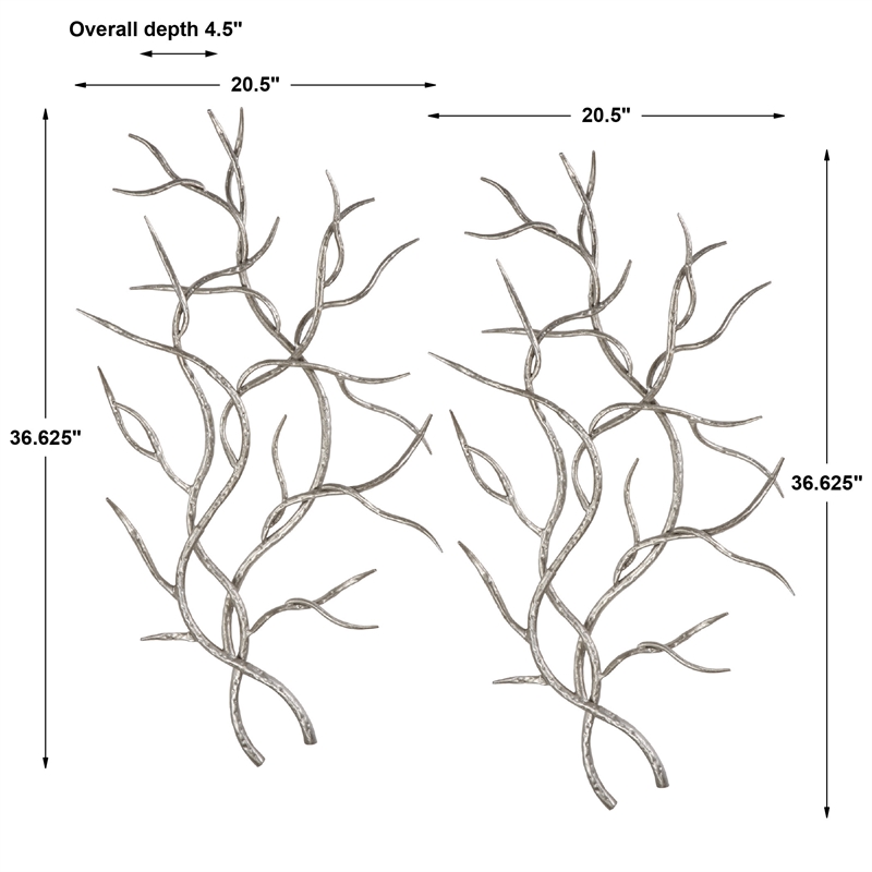 Uttermost Silver Branches Contemporary Iron Wall Art in Silver (Set of 2)