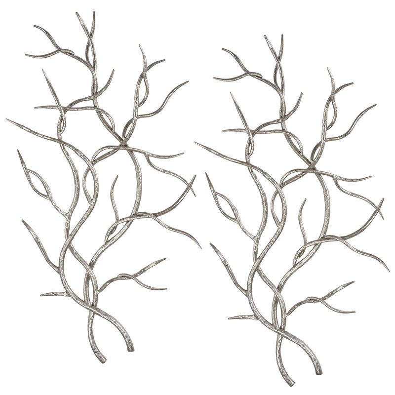 Uttermost Silver Branches Contemporary Iron Wall Art in Silver (Set of 2)