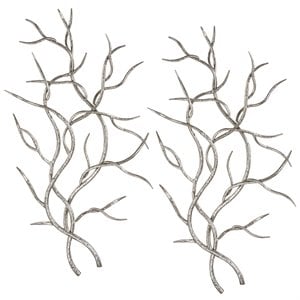 Uttermost Silver Branches Contemporary Iron Wall Art in Silver (Set of 2)