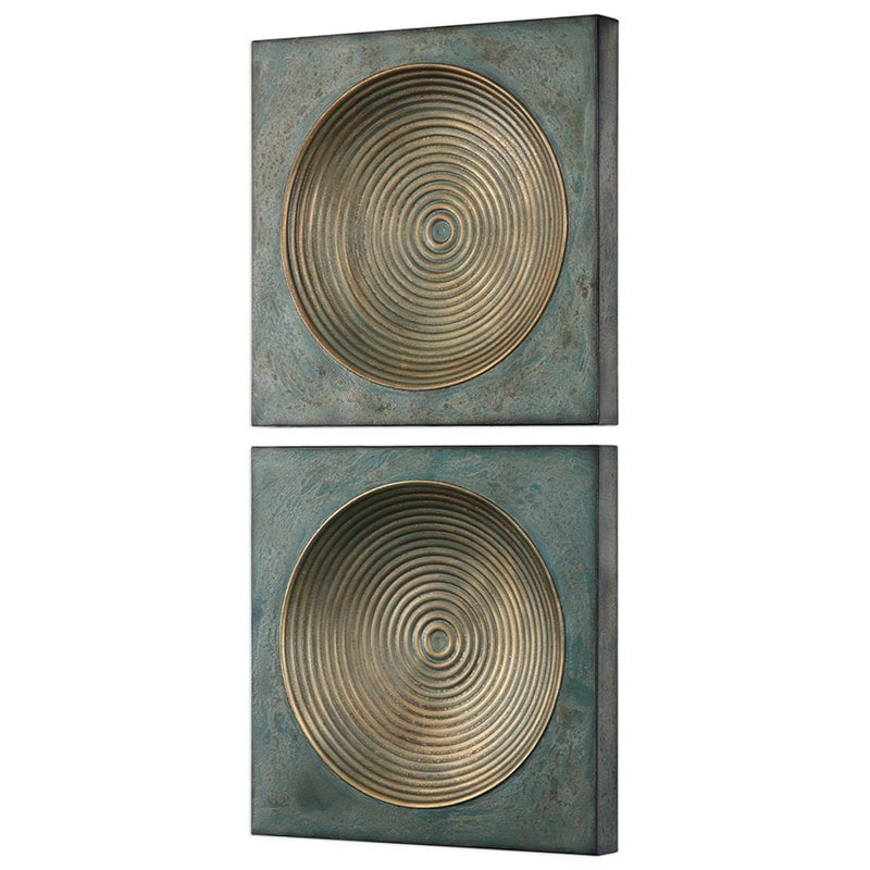 Uttermost Sybil Contemporary Metal Wall Panel in Antique Gold (Set of 2)