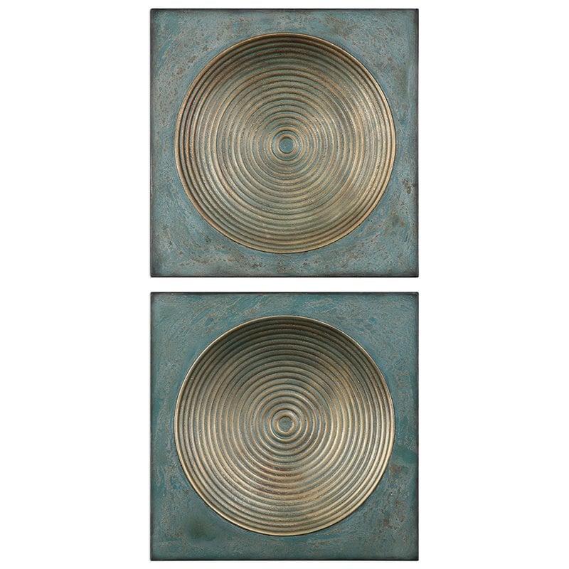 Uttermost Sybil Contemporary Metal Wall Panel in Antique Gold (Set of 2)