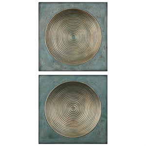 Uttermost Sybil Contemporary Metal Wall Panel in Antique Gold (Set of 2)