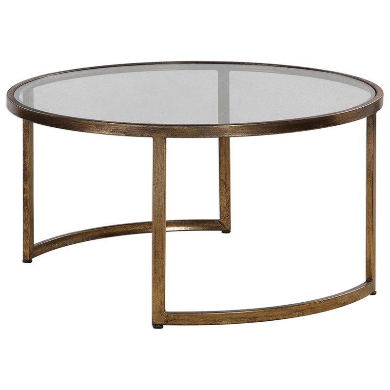 Uttermost Rhea 2-Piece Metal and Glass Top Nesting Coffee Table Set in Gold
