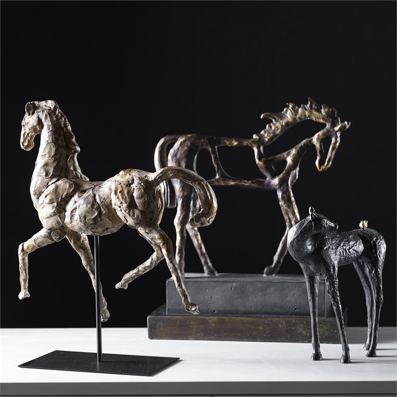 Uttermost Hello Friend Farmhouse Iron Horse Statue in Dark Brown and Bronze