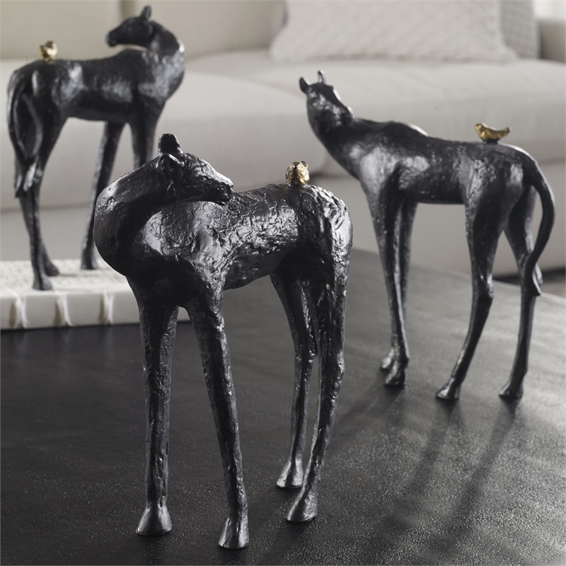 Uttermost Hello Friend Farmhouse Iron Horse Statue in Dark Brown and Bronze