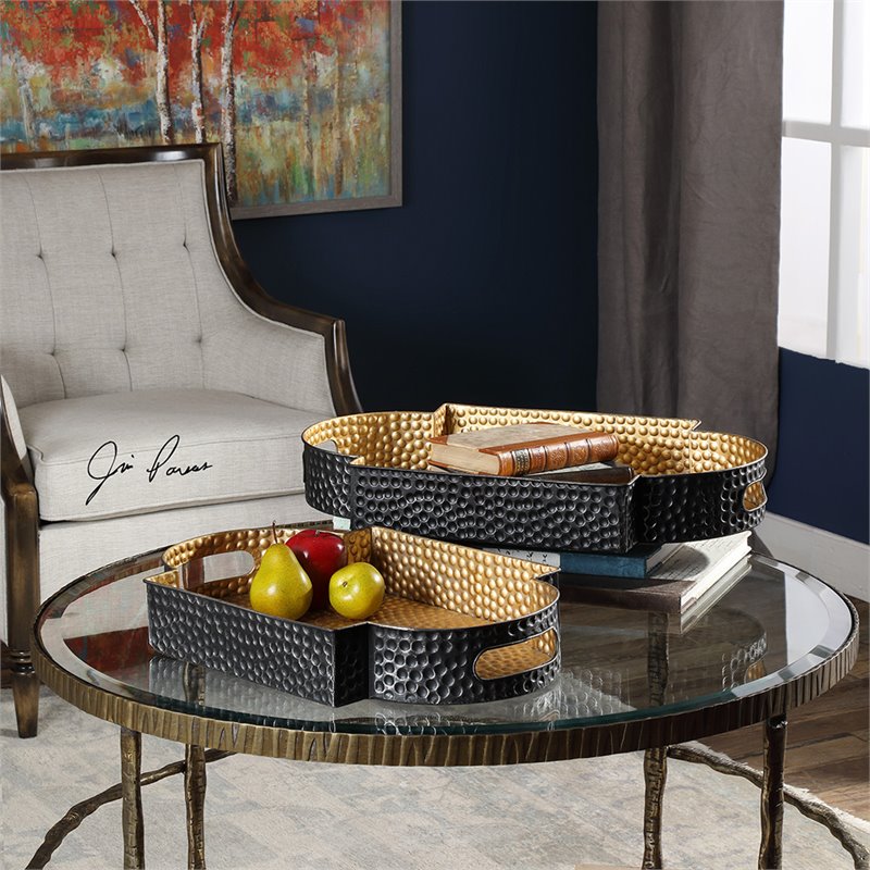 Uttermost Gatha 2 Piece Decorative Tray Set In Bronze And Gold 18931