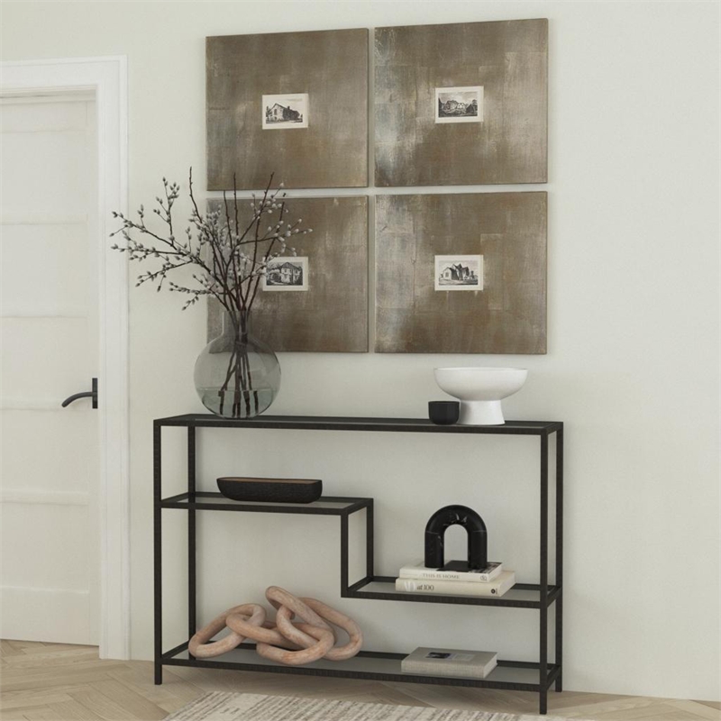 Uttermost Leo Iron and Glass Accent Console Table in Aged Gunmetal Gray