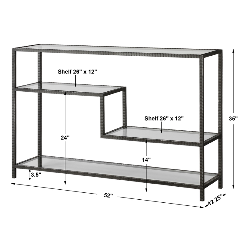 Uttermost Leo Iron and Glass Accent Console Table in Aged Gunmetal Gray