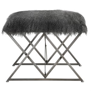 uttermost astairess faux fur vanity bench in gray