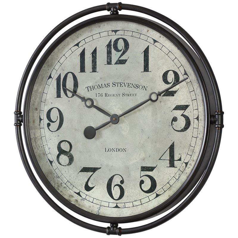 Uttermost Nakul Iron MDF and Glass Wall Clock in Smoke Gray and Aged Ivory