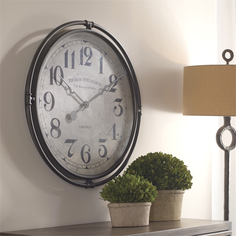 Uttermost Nakul Iron MDF and Glass Wall Clock in Smoke Gray and Aged Ivory