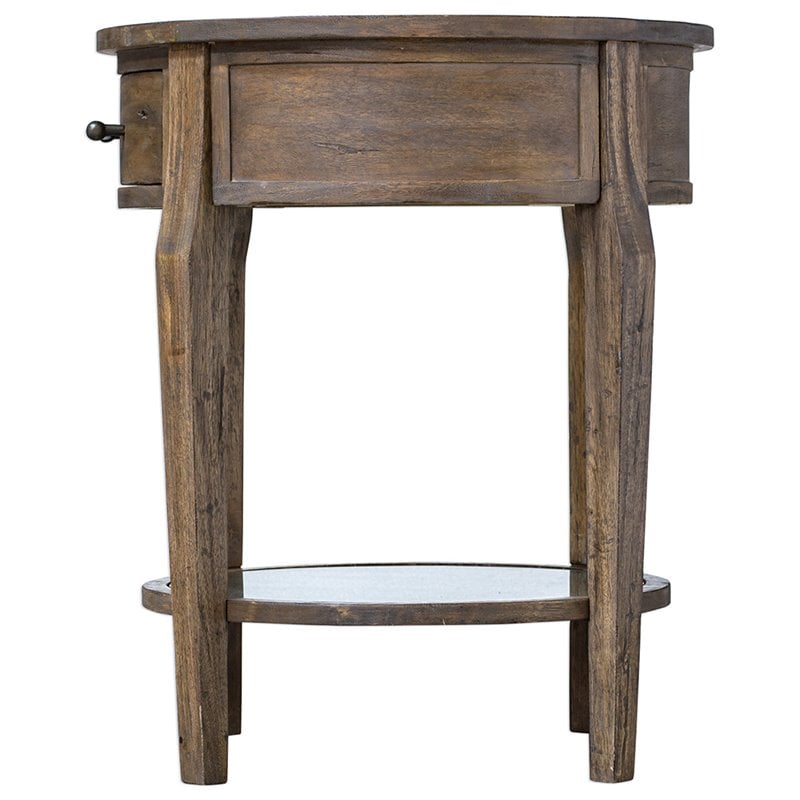 Uttermost Raelynn 1-Drawer Wood Mirrored Top End Table in Weathered Pecan