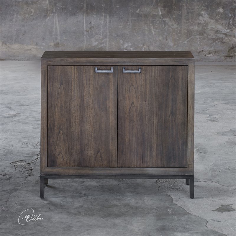 Uttermost Nadie MDF Wood Accent Cabinet in Light Walnut and Silver