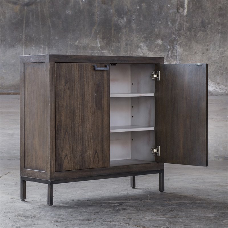 Uttermost Nadie MDF Wood Accent Cabinet in Light Walnut and Silver