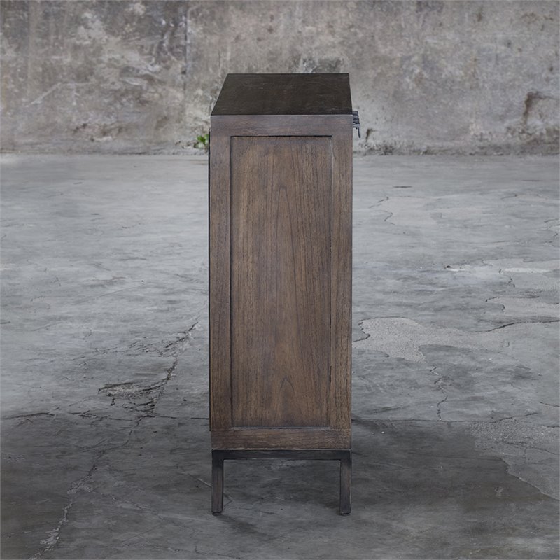 Uttermost Nadie MDF Wood Accent Cabinet in Light Walnut and Silver