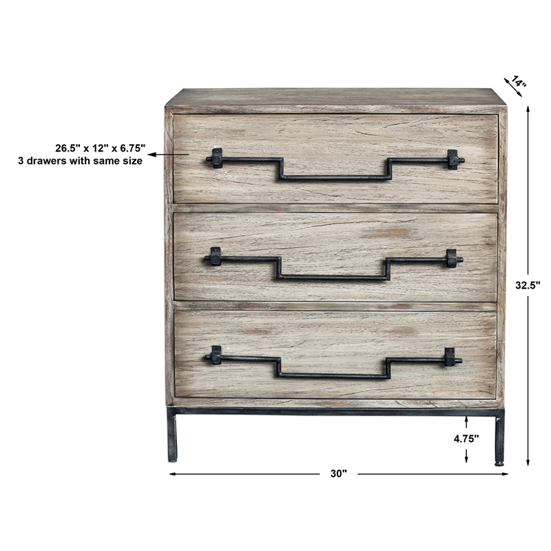 Uttermost Jory 3-Drawer Wood and Metal Accent Chest in Aged Ivory and Black