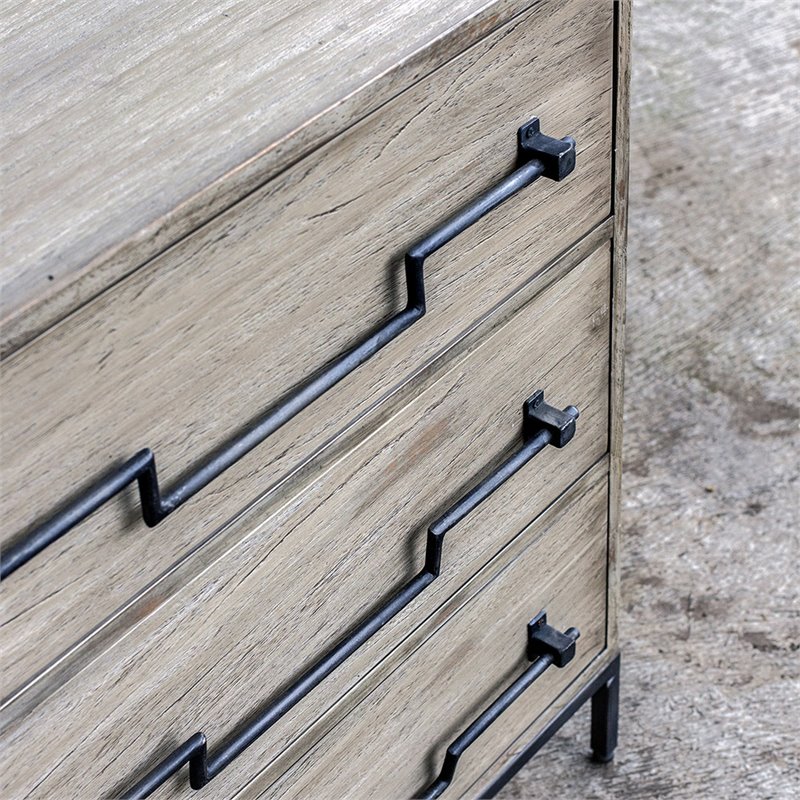 Uttermost Jory 3-Drawer Wood and Metal Accent Chest in Aged Ivory and Black