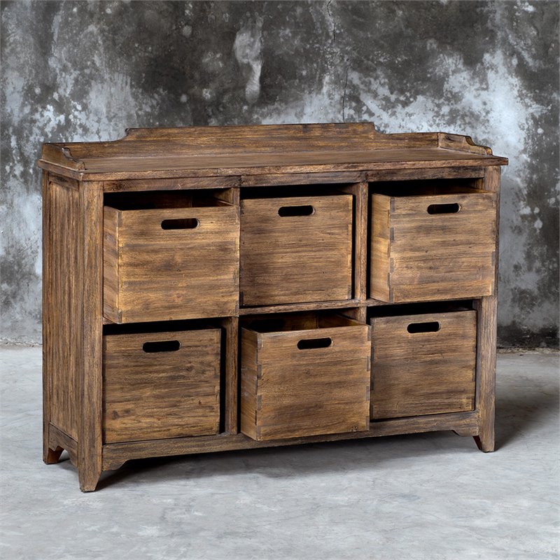Uttermost Ardusin 6-Cubby Wood Hobby Cupboard in Driftwood and Gray Wash