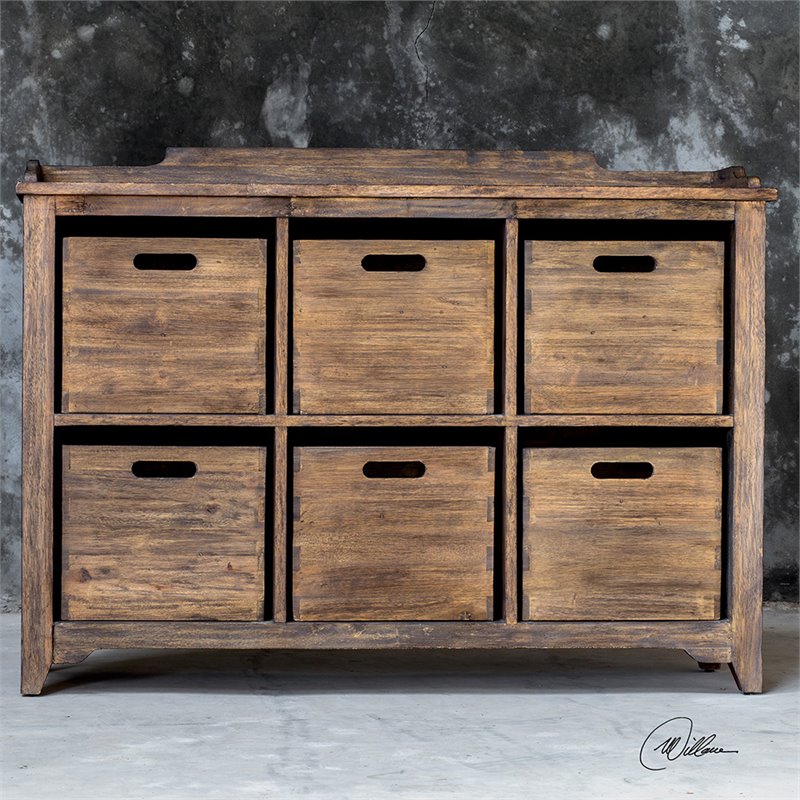 Uttermost Ardusin 6-Cubby Wood Hobby Cupboard in Driftwood and Gray Wash