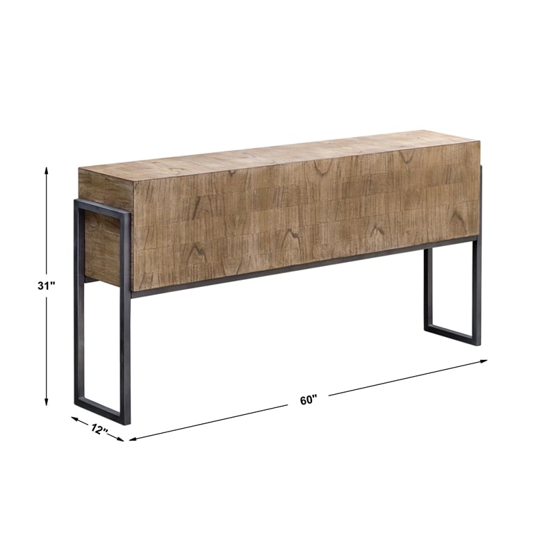 Uttermost Nevis Contemporary Wood and Metal Console Table in Oatmeal and Gray